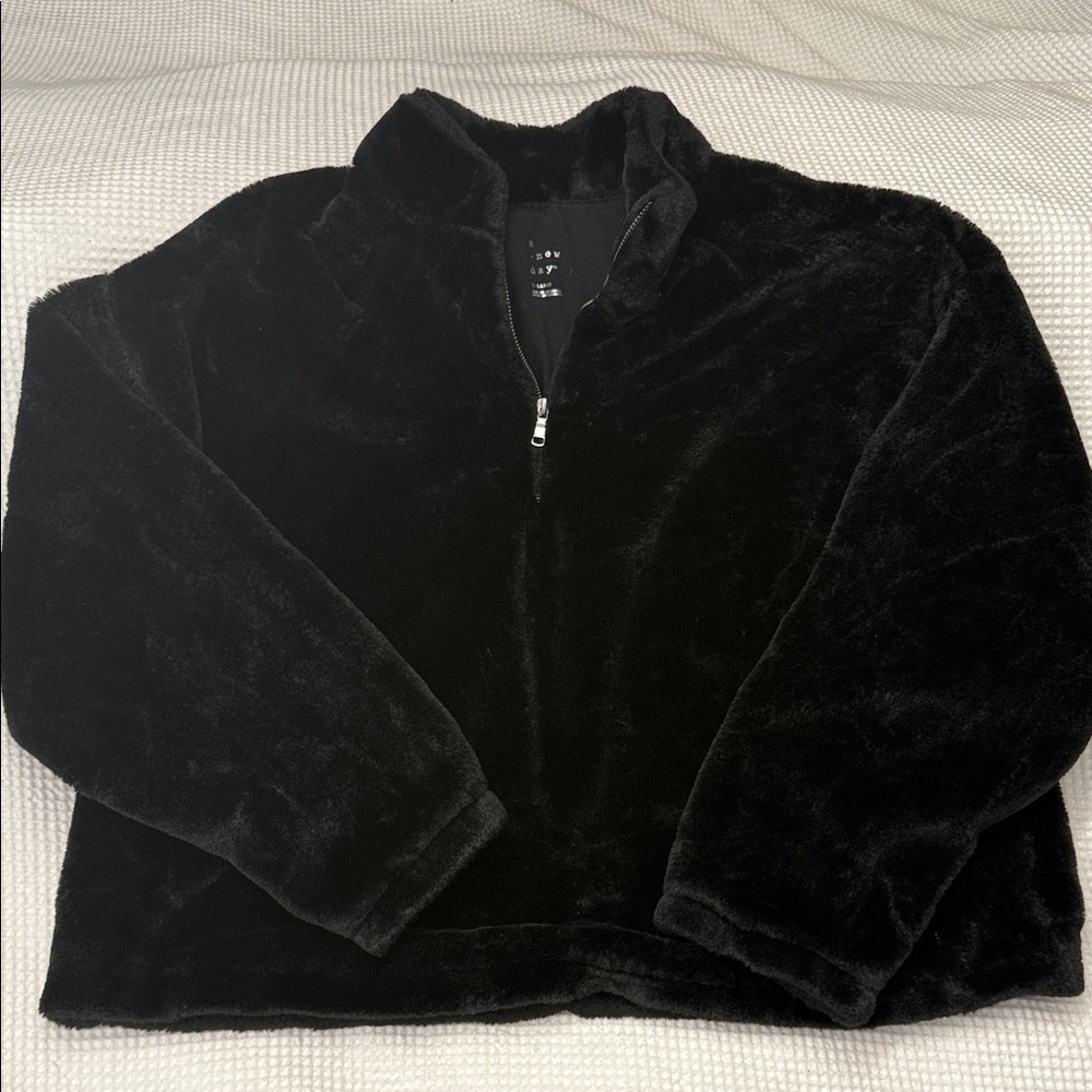 Black - a new day - Faux Fur Quarter-Zip Coat - XL